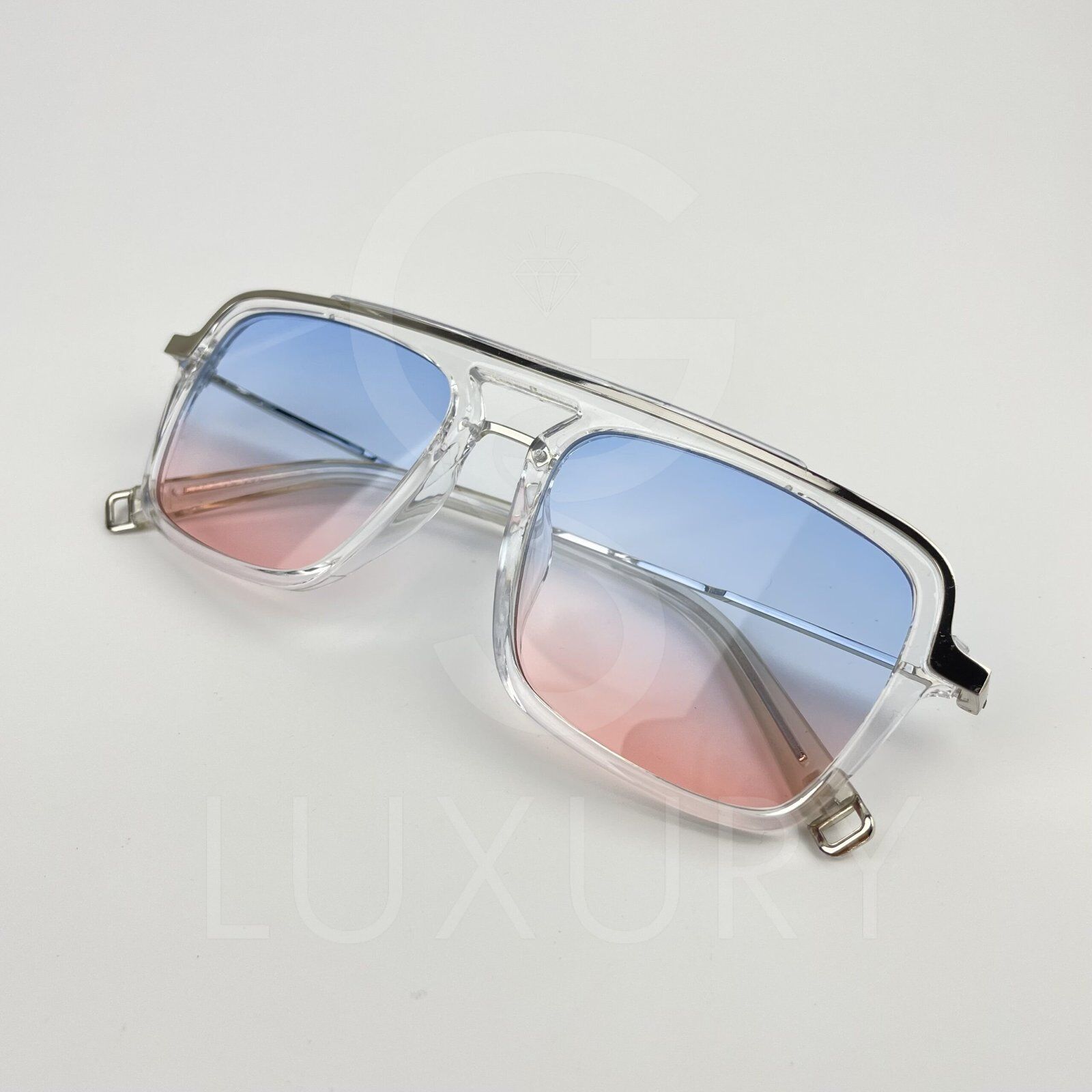 Lunette de soleil transparent double pont verre dégradé bleu rose 2488 – Image 3