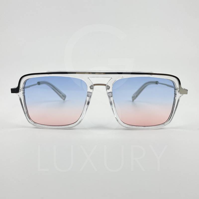 Lunette de soleil transparent double pont verre dégradé bleu rose 2488 – Image 2