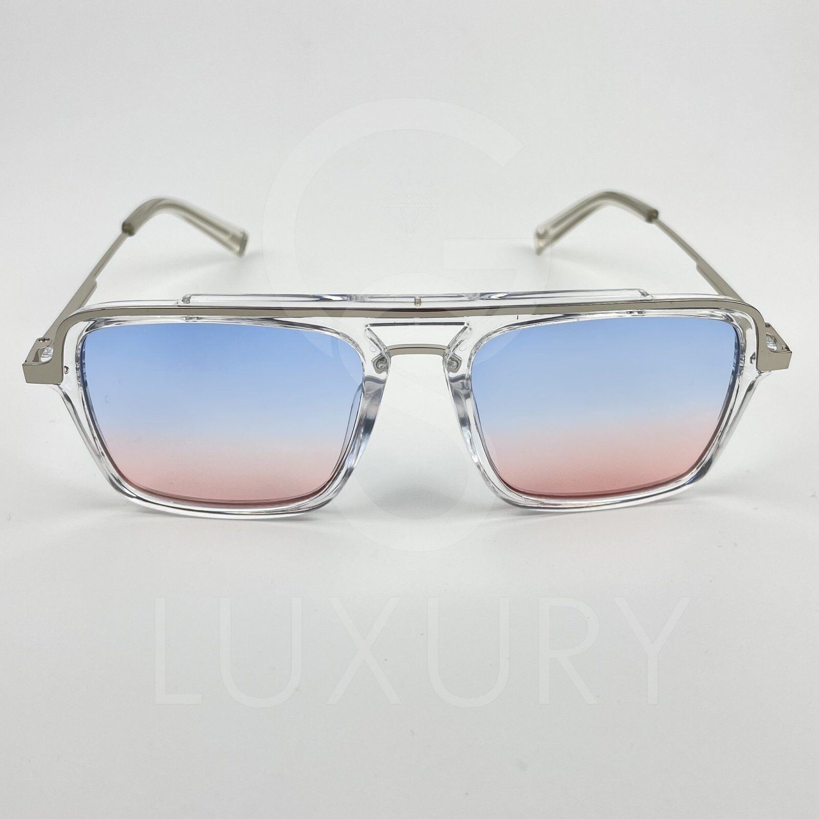 Lunette de soleil transparent double pont verre dégradé bleu rose 2488 – Image 4