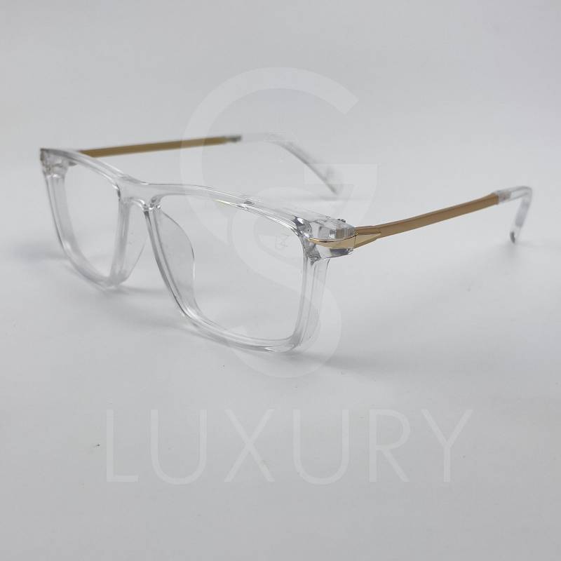 Lunette optique DZ carré transparent bras doré metal 28014