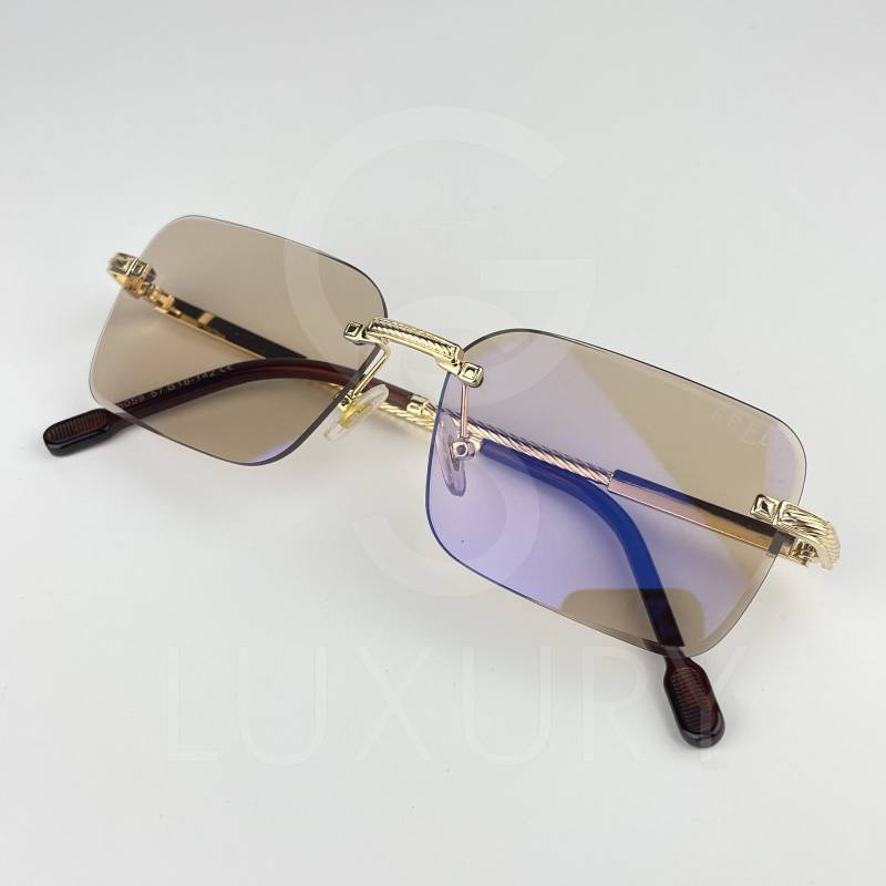 Lunette de soleil percé doré verre marron F8059 – Image 3